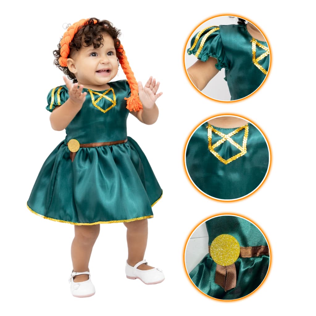Fantasia princesa arqueira ruiva baby  com trança– mesversário  em contos de fadas