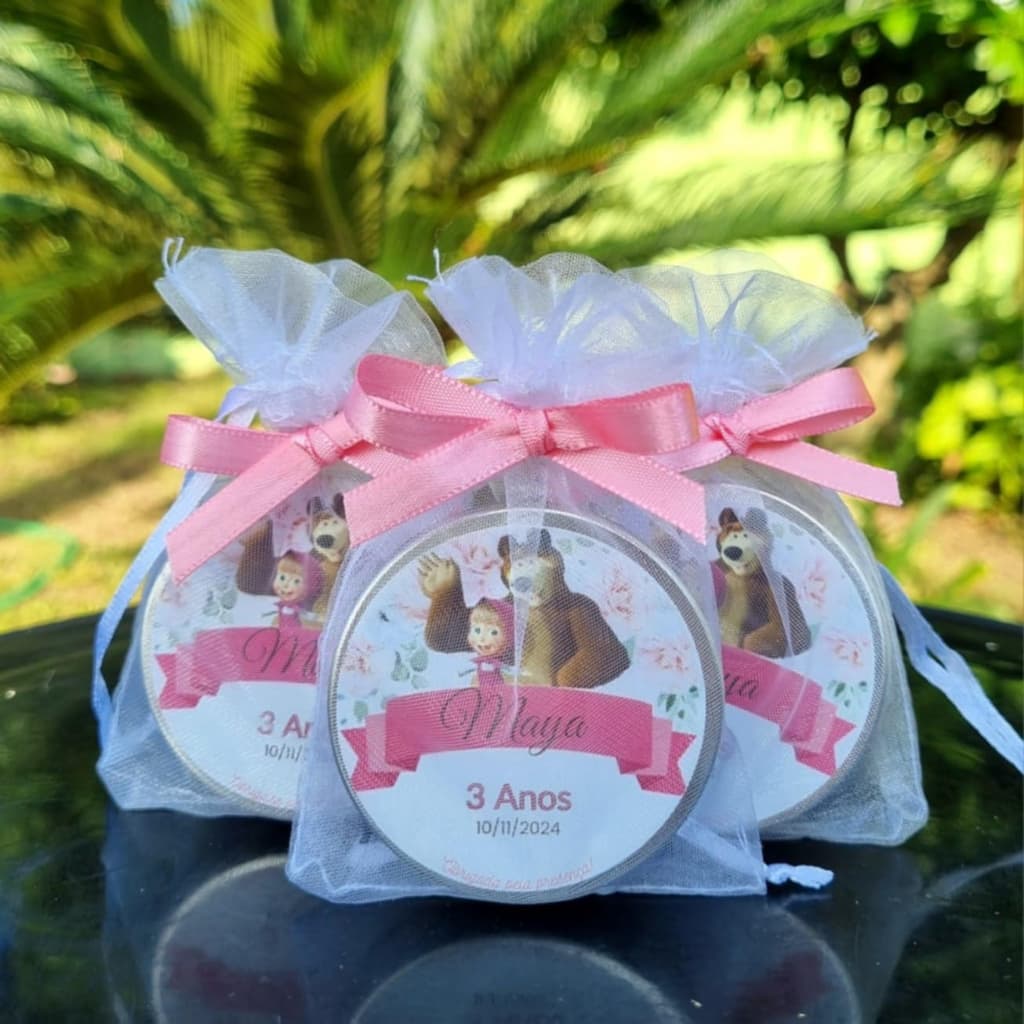 Vela Perfumada na Latinha - Lembrancinha Masha e o Urso - Kit com 10 unidades