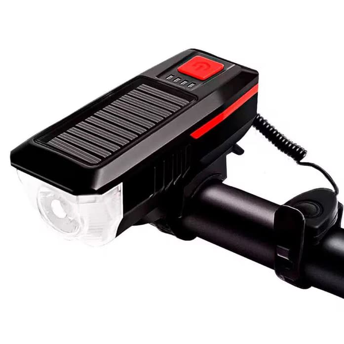 Farol Solar Bicicleta Lanterna Carregamento Solar Usb Com Buzina