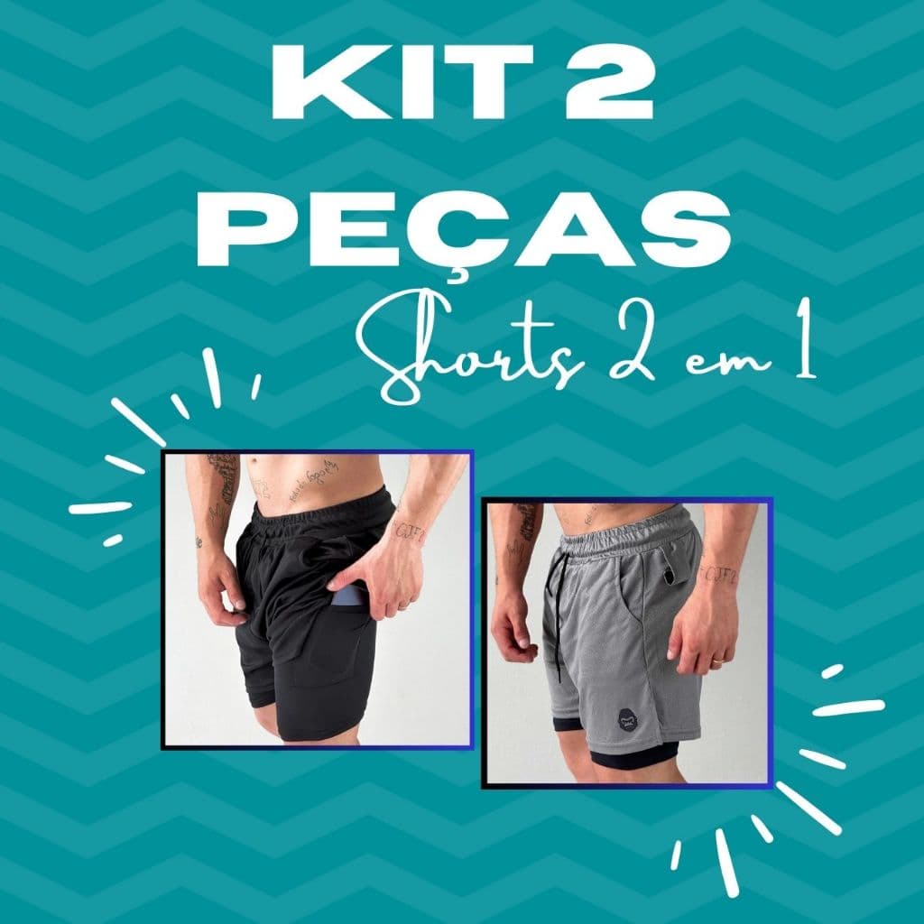Kit 2 Shorts 2 em 1 Masculino Para Academia CrossFit Treino ao Ar Livre