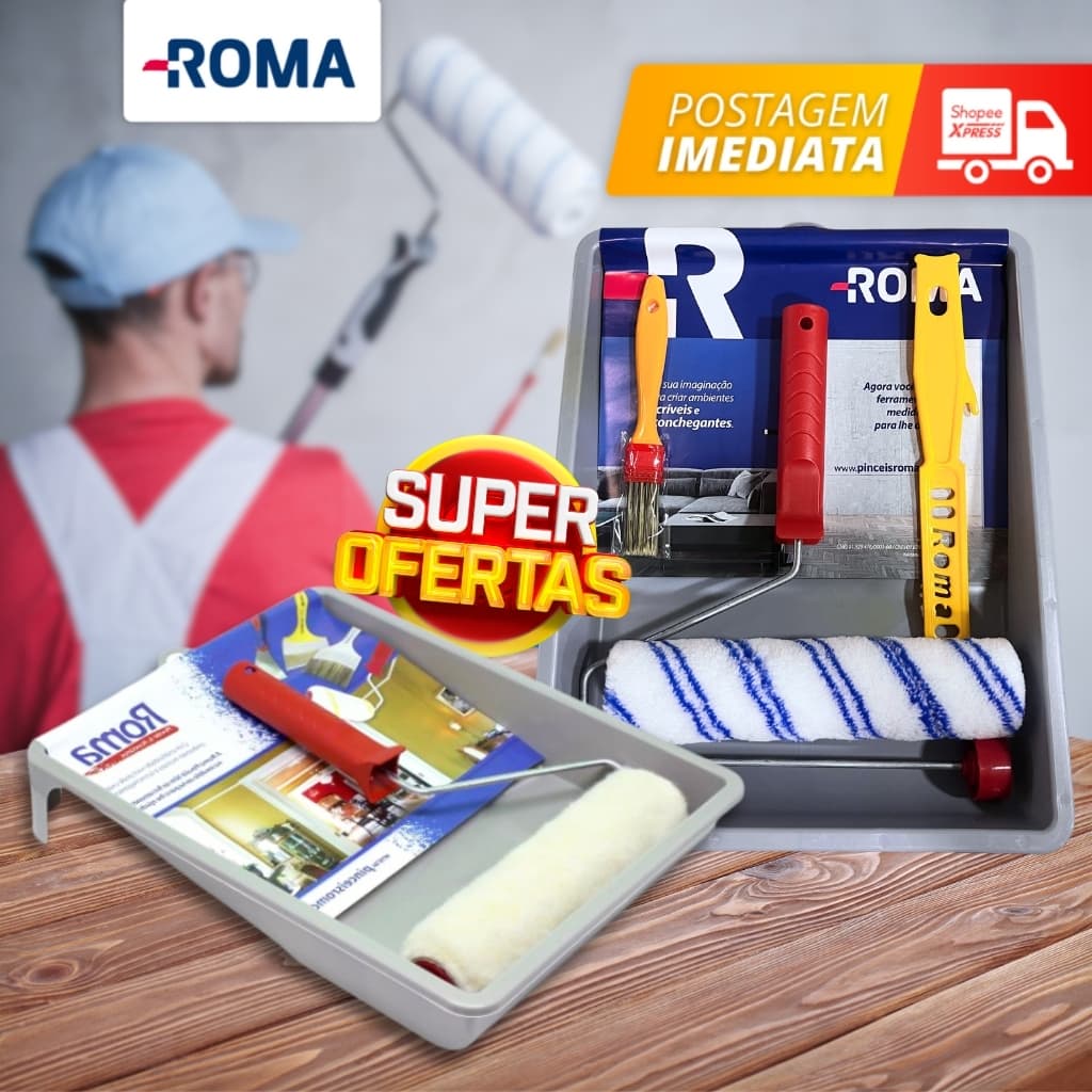 Kit Jogo de Pintura 3 a 5 Peças Rolo - Bandeja - Misturador de Tinta - Bandeja Roma
