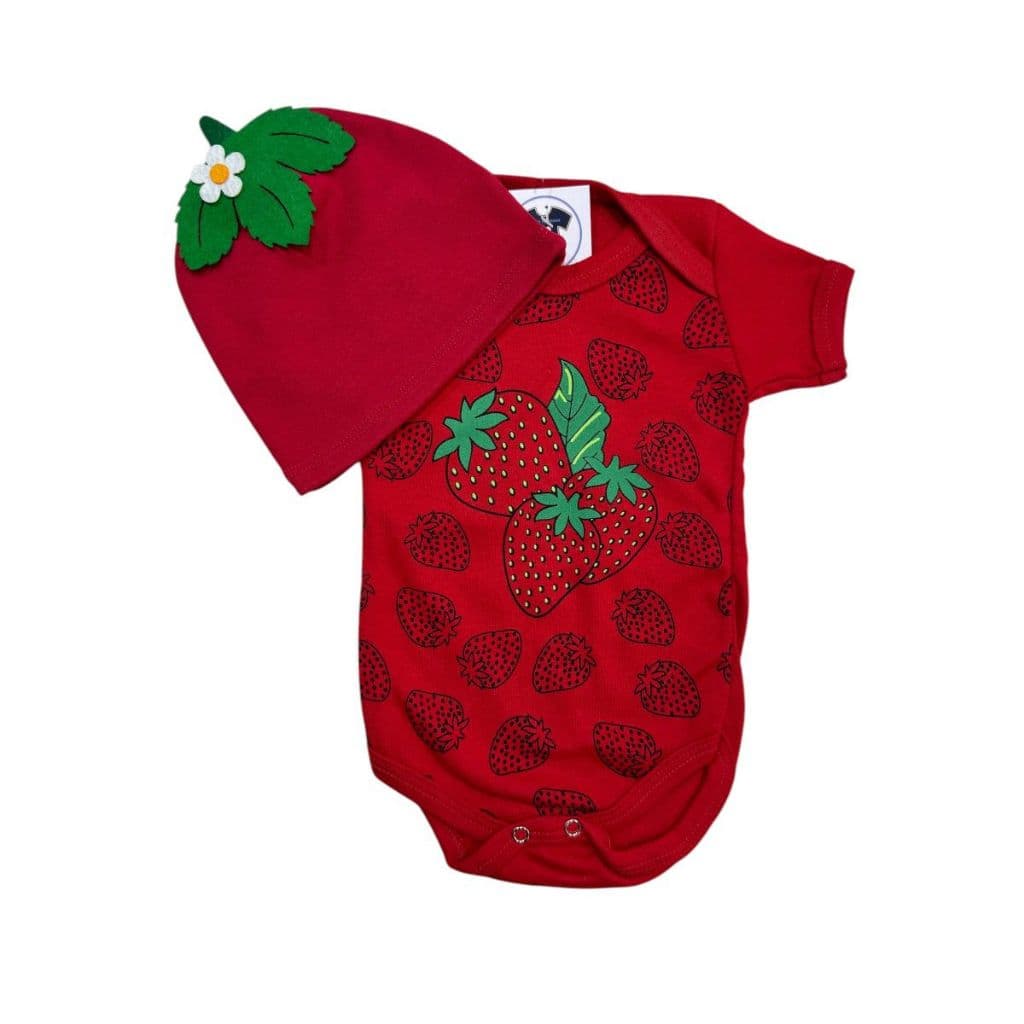 Body Bebe Morango +Touca -  Fruta - Mesversário-Temático