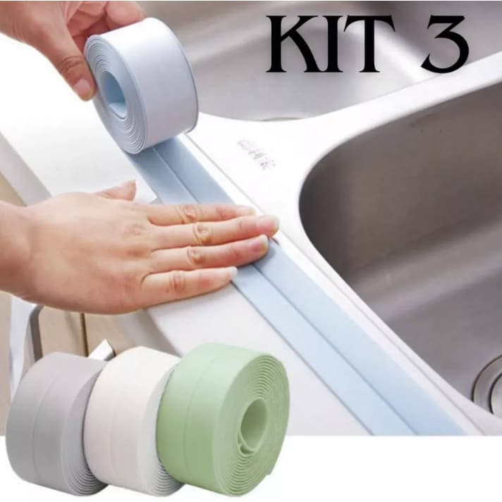 Kit 3 Fita Autoadesiva Selante De Pvc Multiuso Cozinha Parede Pia Banheiro- 3m