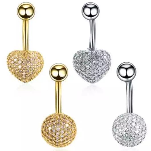 Piercing para Umbigo Pedraria Zircônia - Redondo/Coração Brilho