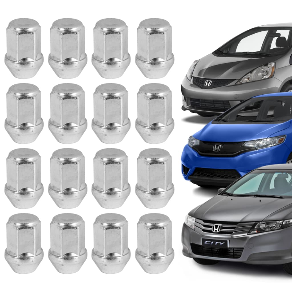 Jogo 16 Porcas Cromadas Roda Liga Leve Honda Fit City W-rv