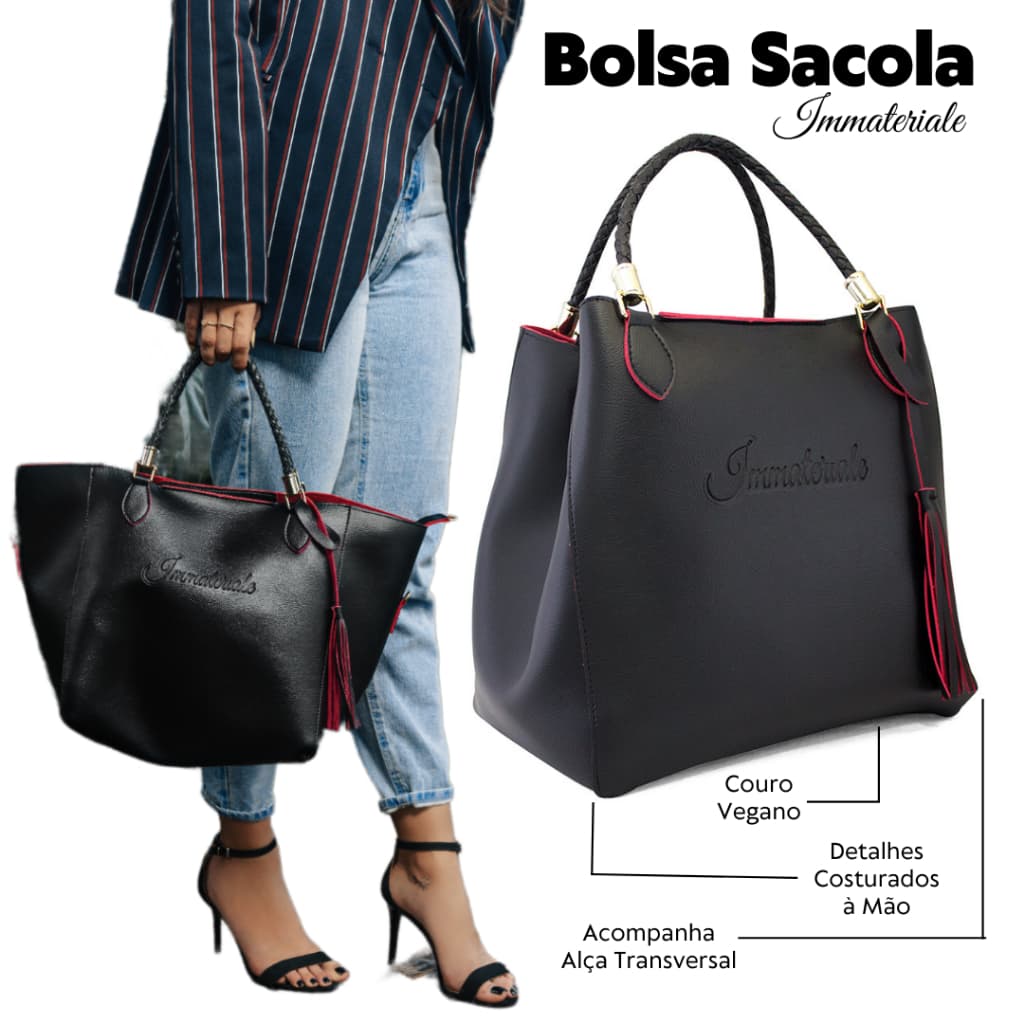 Bolsa Sacola Feminina Saco Grande com Alça Tranversal para Universidade, Trabalho ou Passeio Immateriale