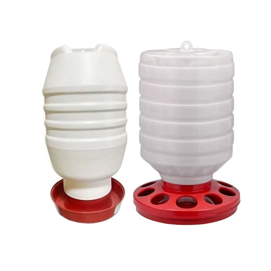 Kit Comedouro 5kg 10 Furos + Bebedouro Leitoso 5L - para Aves Frango Galinha Pintinho