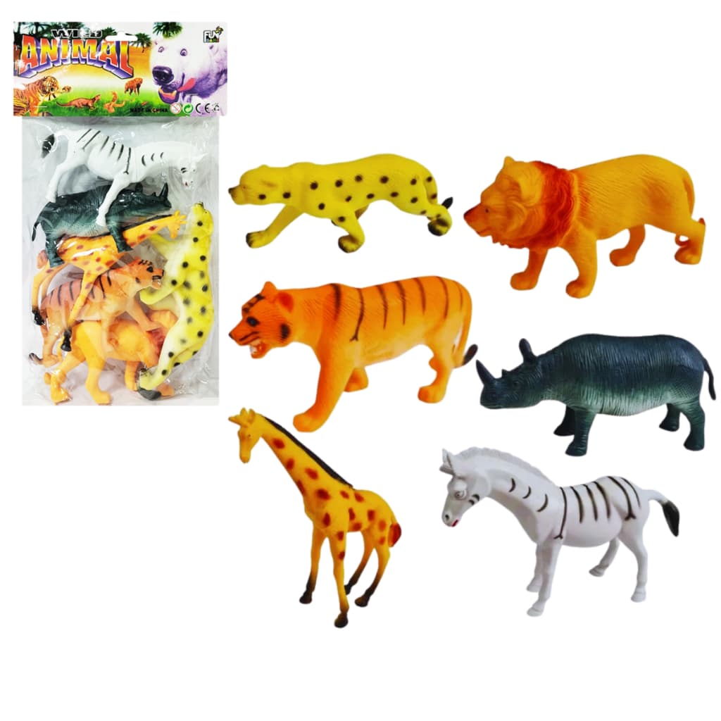 Kit Animais Selva 06 Pçs Variadas - Toy King Safafi Selvagem Floresta Brinquedo Maquete Praia Banho