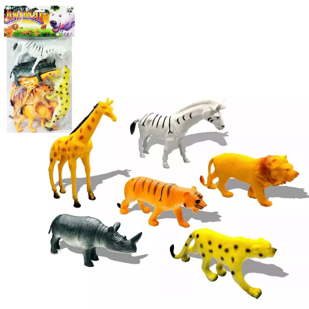 Conjunto 6 Animais Floresta Safafi  Floresta Brinquedo Emborrachado Maquete Praia Banho Piscina