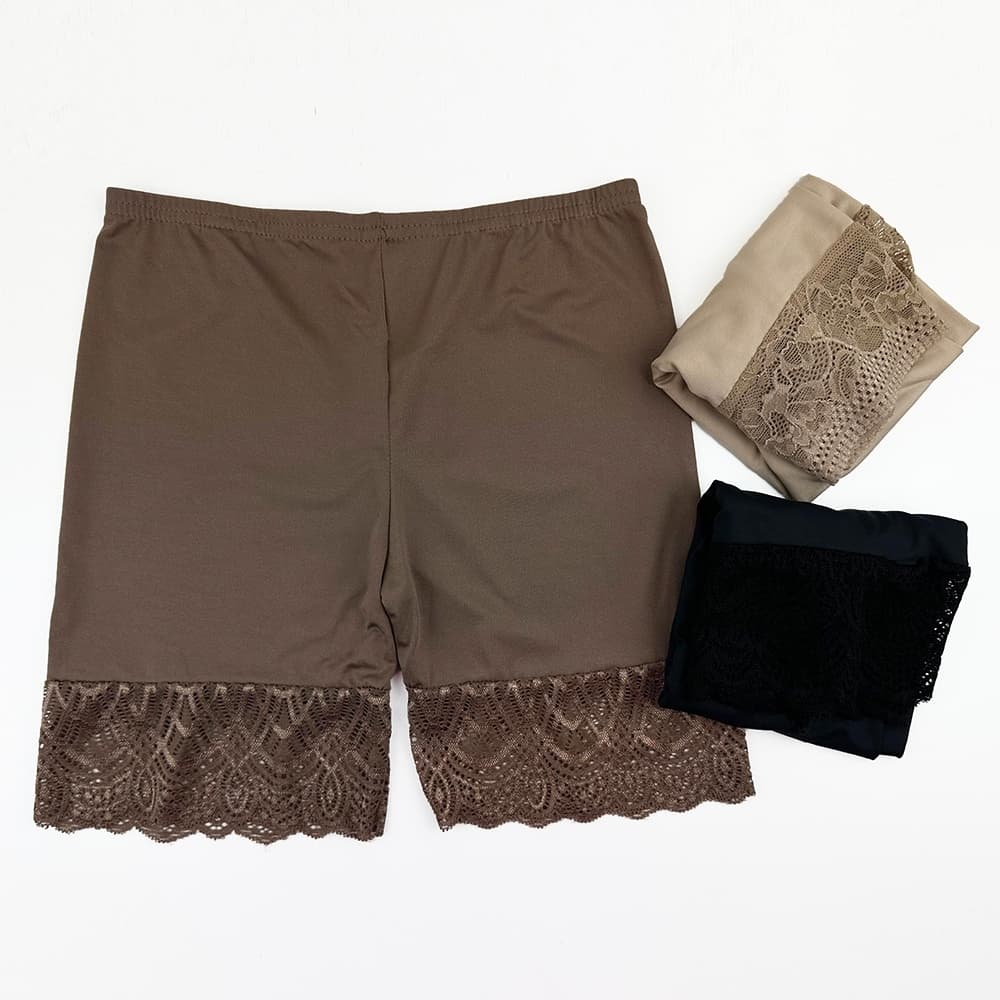 Short segunda pele anágua com renda bico short para vestido preto e bege