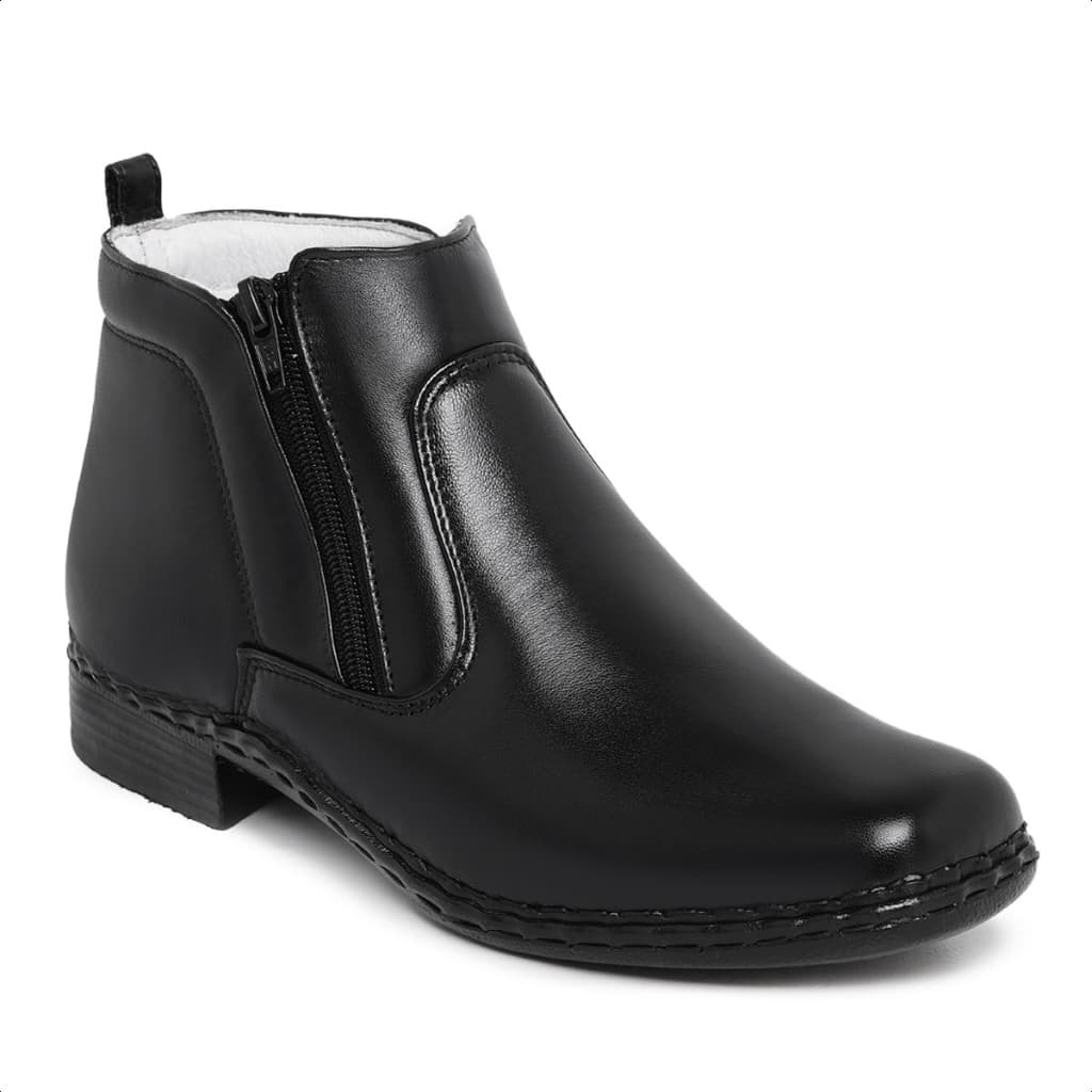 Bota Masculina Antiestresse Botina Ortopédica Palmilha Gel Zíper Couro Legítimo Solado Costurado