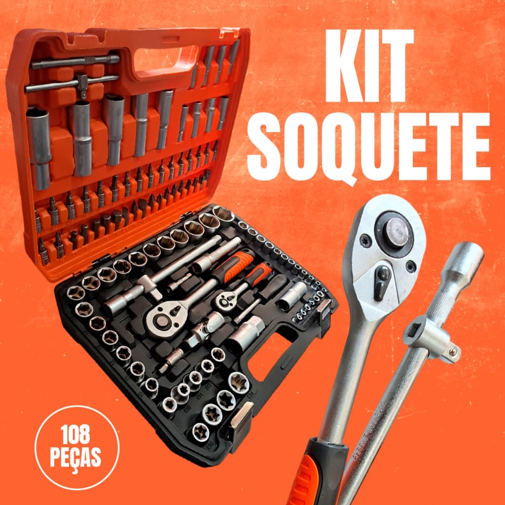 Kit Ferramentas 108 Peças Conjunto Soquete Sextavado Catraca Chaves Soquete Multiuso Profissional