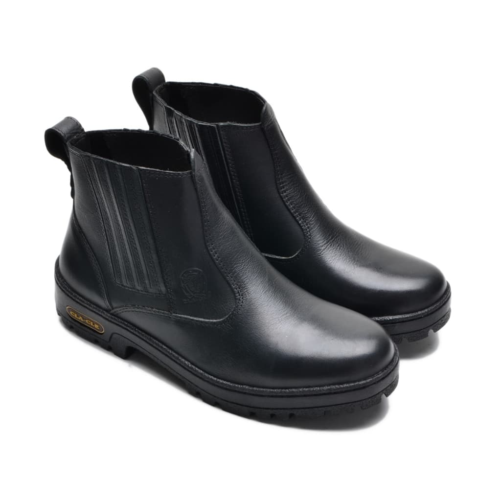 Botina Country Couro Latego Preto e Couro Nobuck Castor Sola Borracha Antiderrapante Conforto Durabilidade Numero 33-45