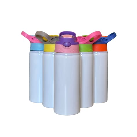 6/8/12/16 Garrafa Infantil Alumínio 600ml para Sublimação | Tampa Automática | Diversas Cores + Caixinha Individual