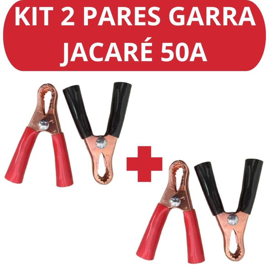 Kit 4 Garras De Bateria Tipo Jacare Reforçada 50a Para Cabo De Chupeta Espaguete Grampo Eletrico