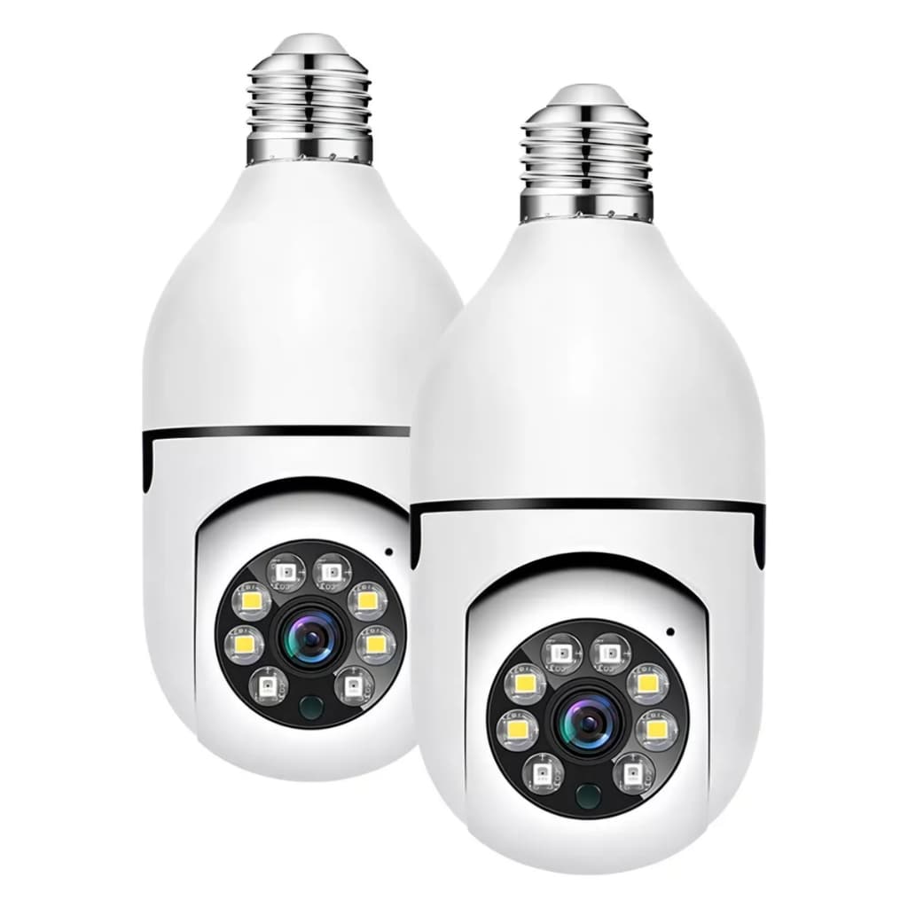 Kit 2 Câmeras de Segurança Lampada Wifi 360° Simples Fácil Instalar Ip Full Hd Visão Noturna Grava