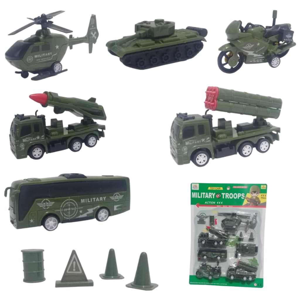 Brinquedo Infantil Kit Base Militar Helicóptero / Tanque / Moto / Ônibus / Caminhão