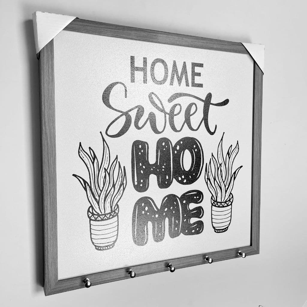 Quadro cobre caixa de luz com moldura com porta chaves 53X53  resinado SWEET HOME PLANTINHA       decoração\sala\quarto
