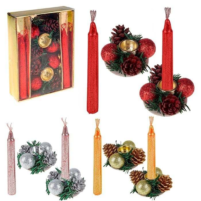 Kit 2 Velas Natal Com Castiçais Suporte Decorada lindo