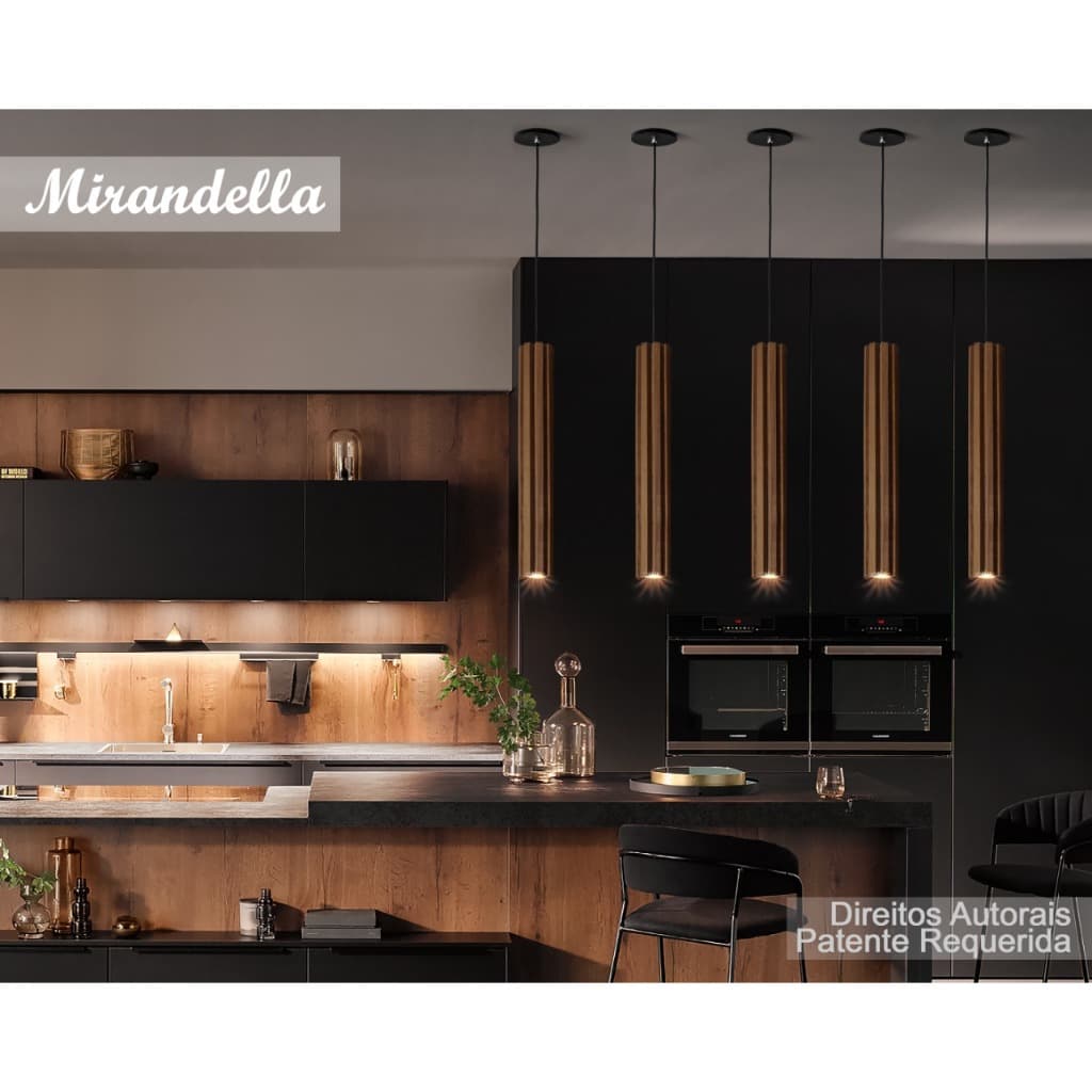 Luminária Pendente Madeira Rústica com LED 33cm 43cm 53cm Lustre Decorativo Premium