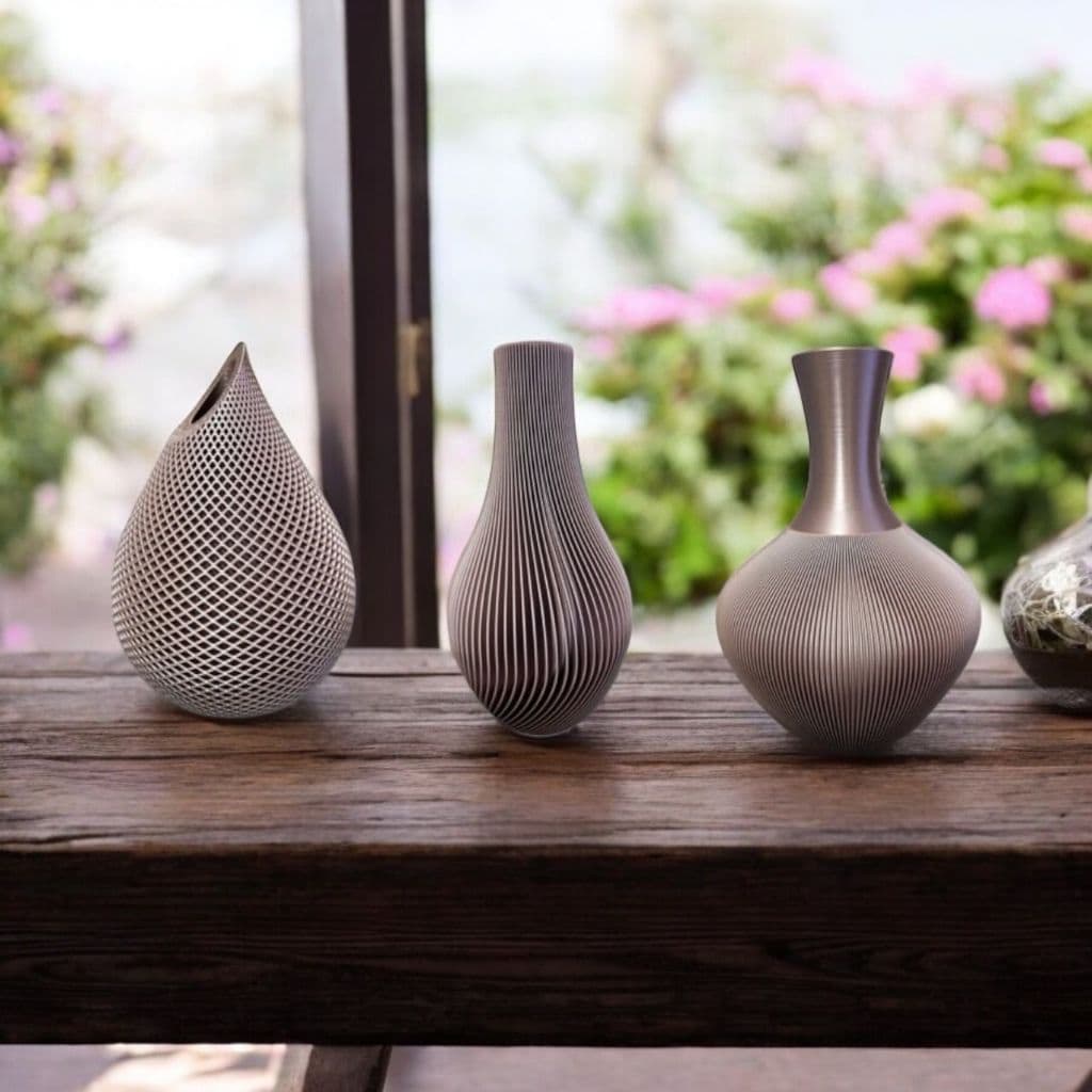 Kit 3 Vasos Decorativos 17 cm - Alto Brilho na Cor Ouro Rosê - Decoração Ambiente Interno Moderno