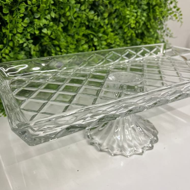 Travessa com Pé Cristal Deli Diamond 34,5x18,5x11,5cm Lyor 5402