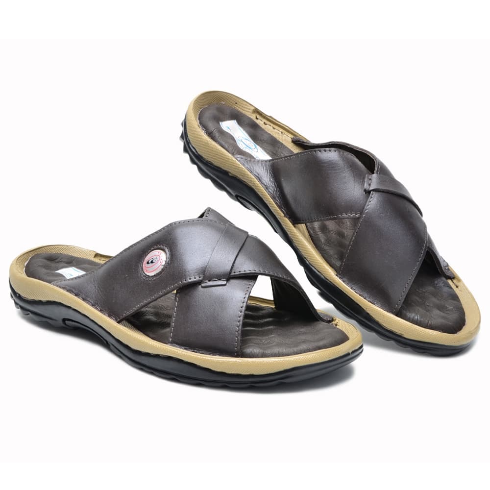 Chinelo Masculino em Couro Café Legítimo Anatômico Confort Antiestresse Elegância e Ultra Conforto para o Seu Dia a Dia