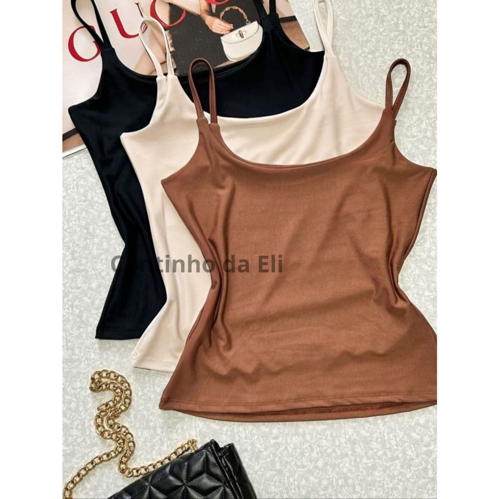 Kit  3 Blusas Feminina Alcinha Fina Em Suplex Com Forro Duplo