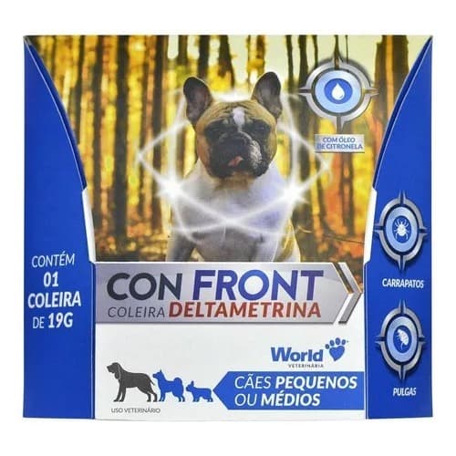 Coleira Comfront Antipulgas e carrapatos Deltametrina 19g Cães Peq. / Medio - World