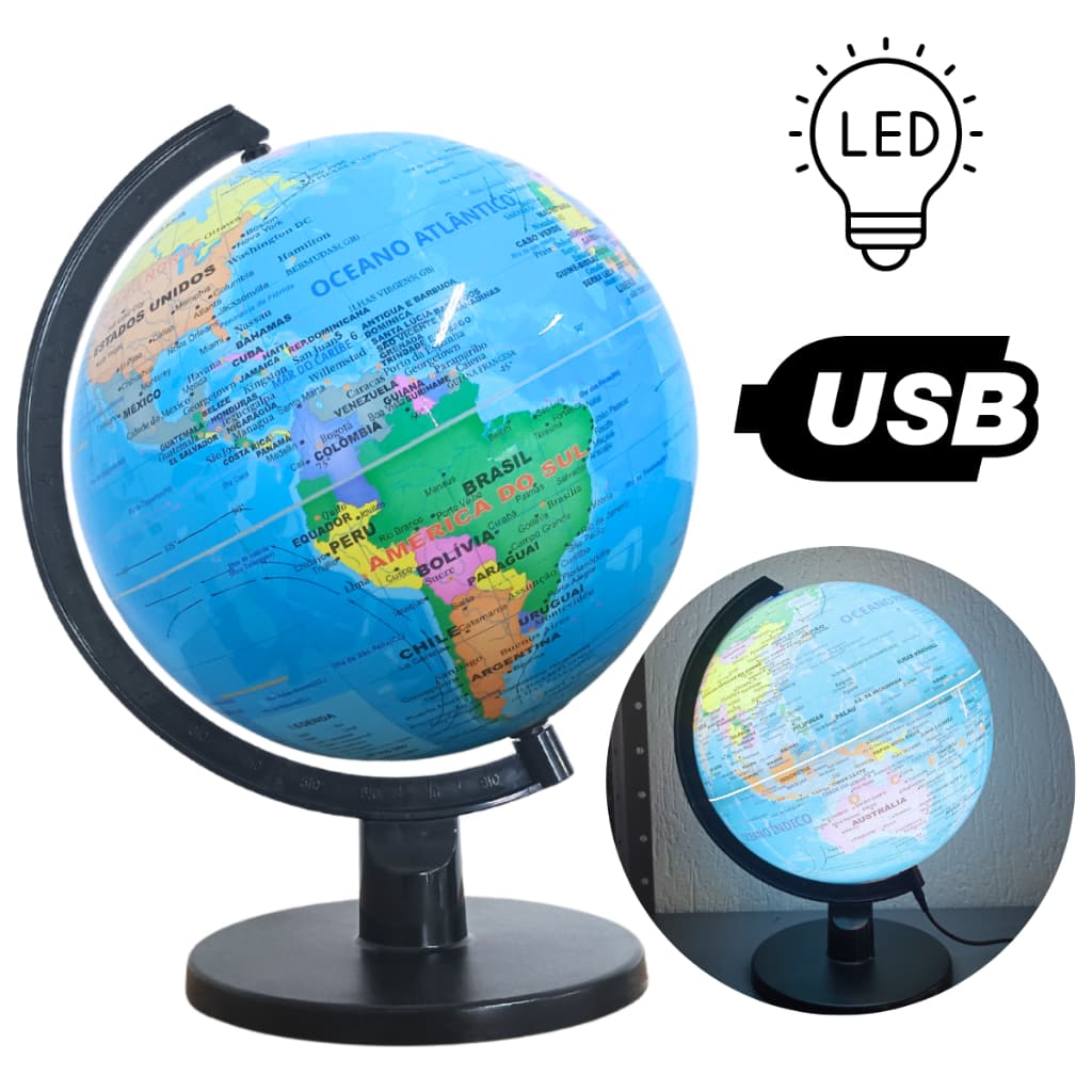 Globo Terrestre Giratório Político 25cm Diâmetro e 34cm Altura