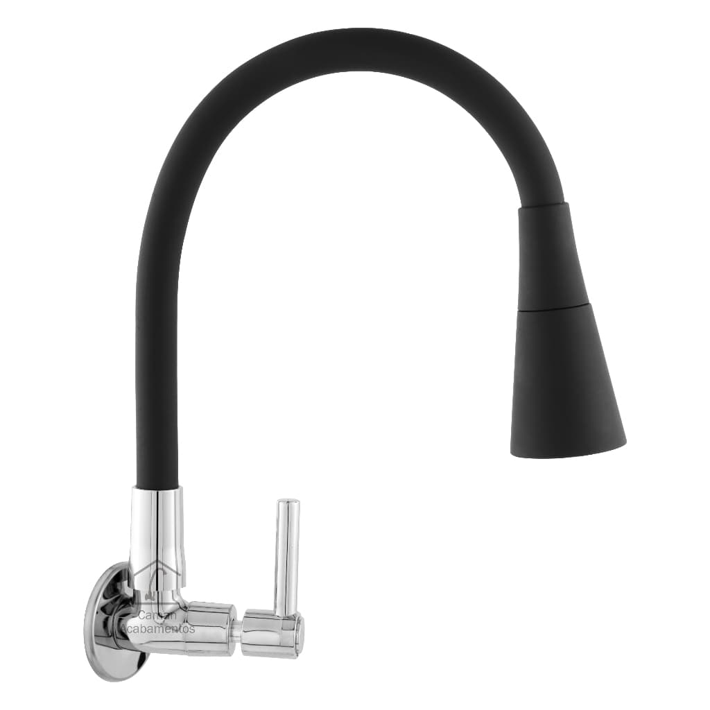 Torneira Cozinha Parede Metal Gourmet Flexível 2 Jatos Preta