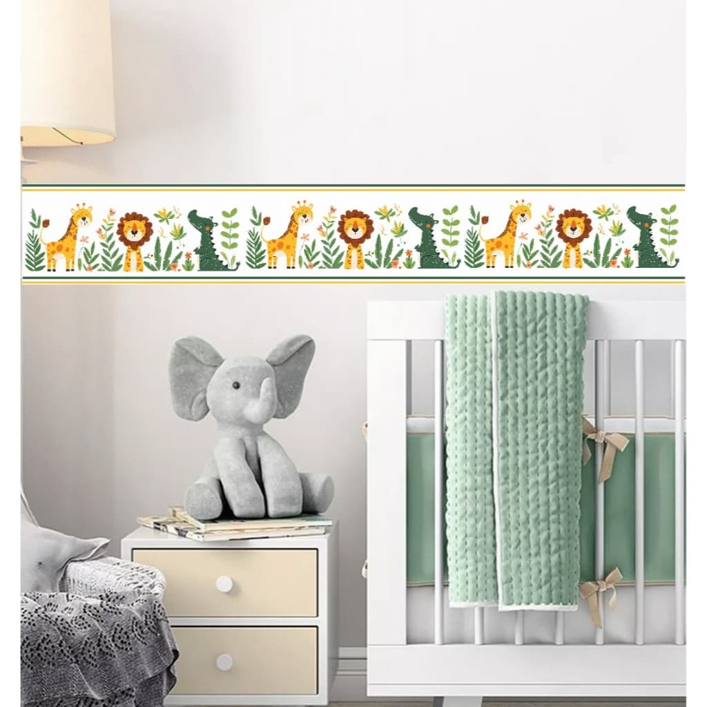 faixa de papel de parede auto colante infantil safari lavável (casa decoração) quarto
