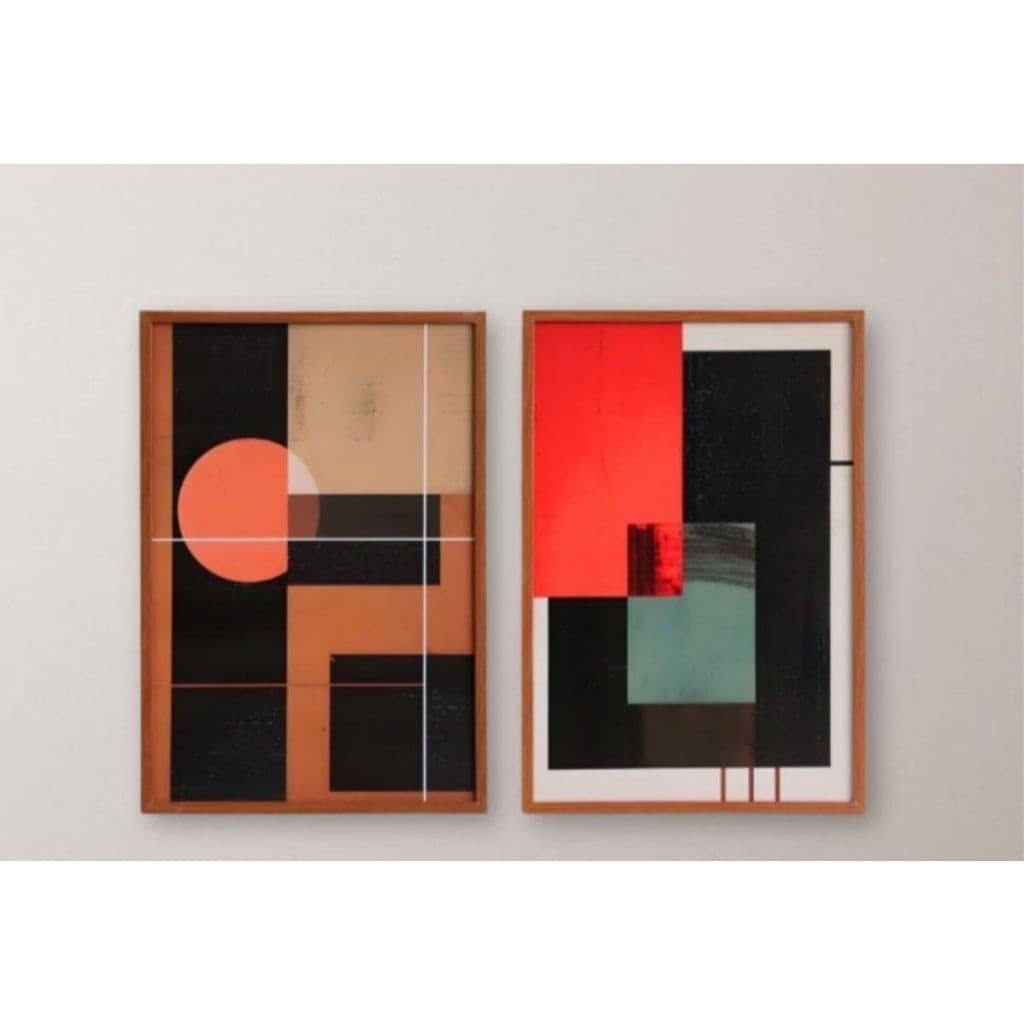 Dupla de quadros decorativos com moldura 43x63 Geometricos para sala/quarto decoração
