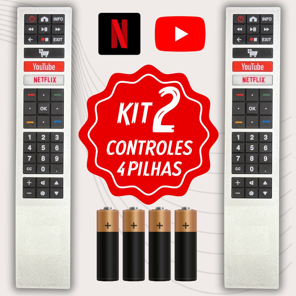 Kit Controle Remoto TV LED AOC Smart 4K Netflix / YouTube Rc4183901/ 32S529578G/ 43S529578G/ 50U629578G/ 55U629578G