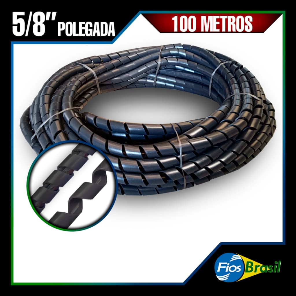 Tubo Espiral 5/8 | 15,88mm | Organizador De Fios e Cabos | 100M | Preto ou Branco c/ NF-e