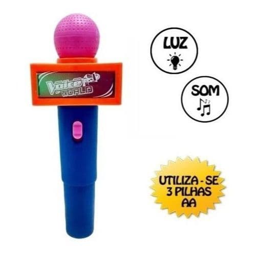 Microfone de Brinquedo Infantil Reproduz a Voz da Criança Microfone C/Luz e Som