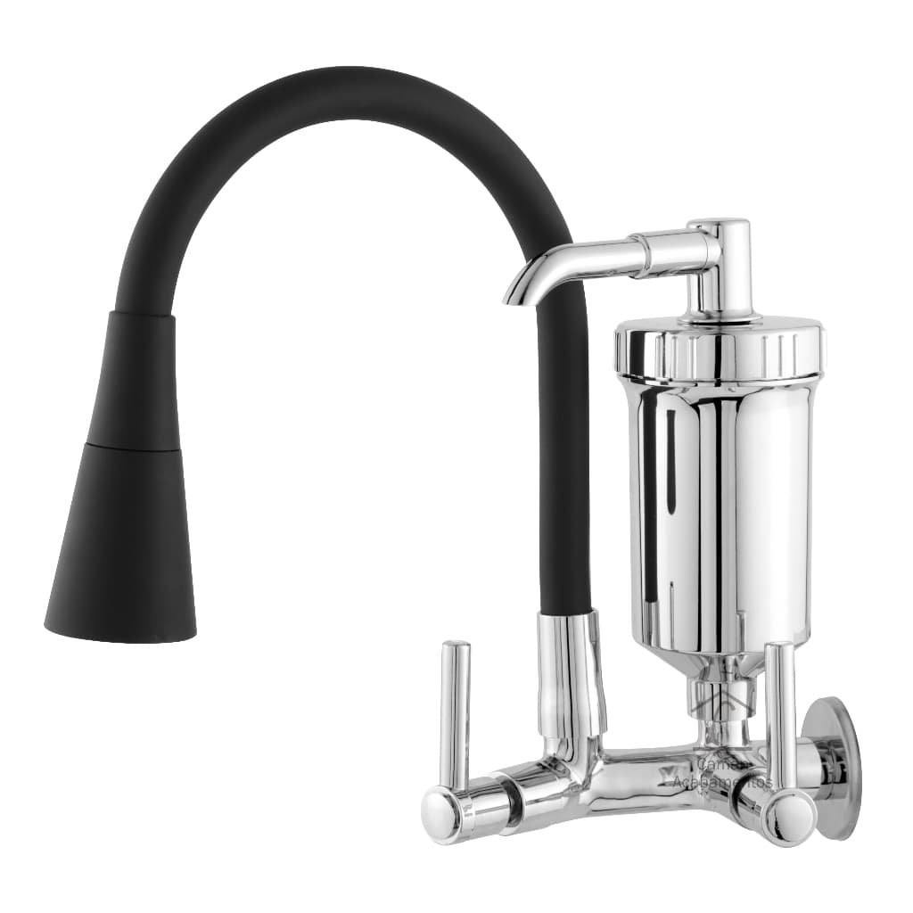 Torneira Cozinha Parede C Filtro Metal Flexível Preta Chuveirinho