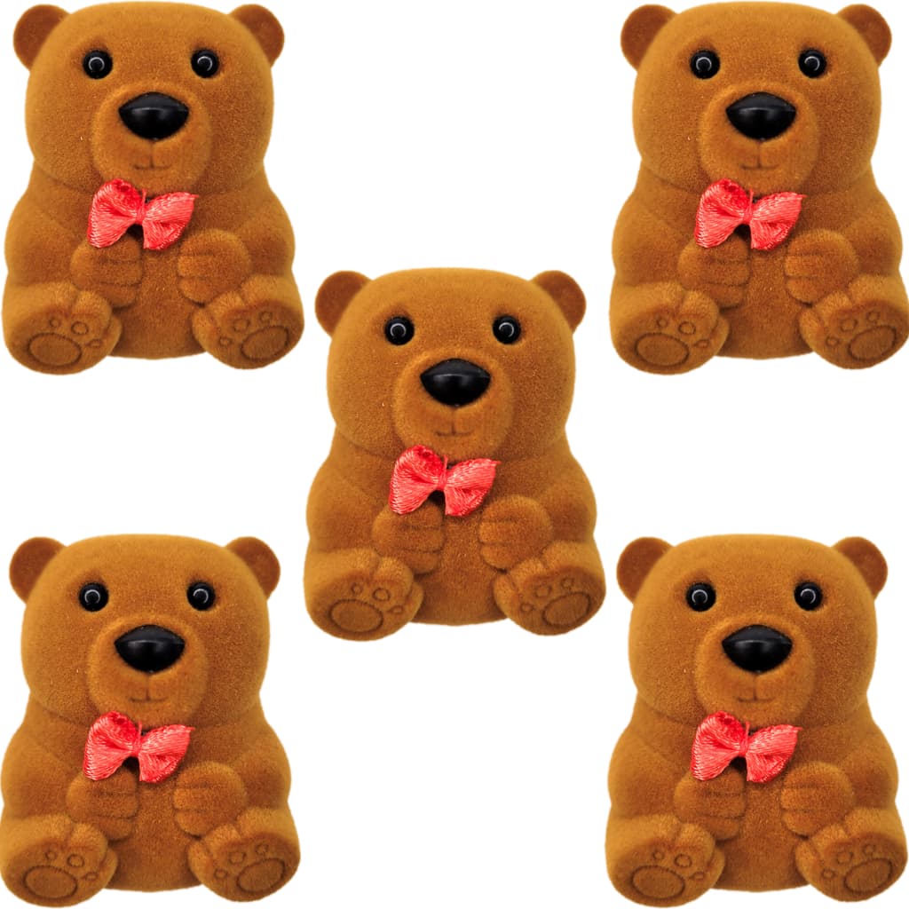 Kit 5 Estojo Caixinha Ursinho Urso Marrom Veludo Brinco Anel Aliança Joia