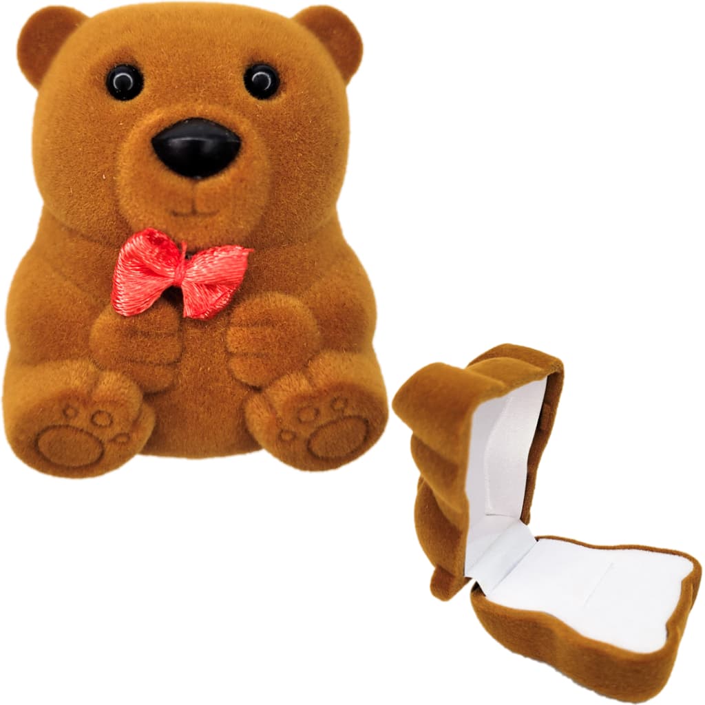 Estojo Caixinha Ursinho Urso Marrom Veludo Brinco Anel Aliança Joia