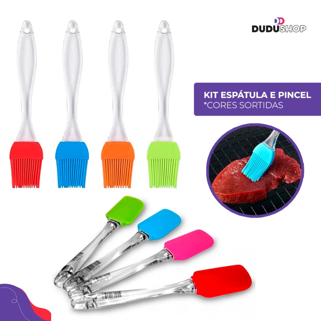 Kit Culinário Espátula e Pincel de Silicone com Cabo Plástico Transparente Confeiteiro para Doces