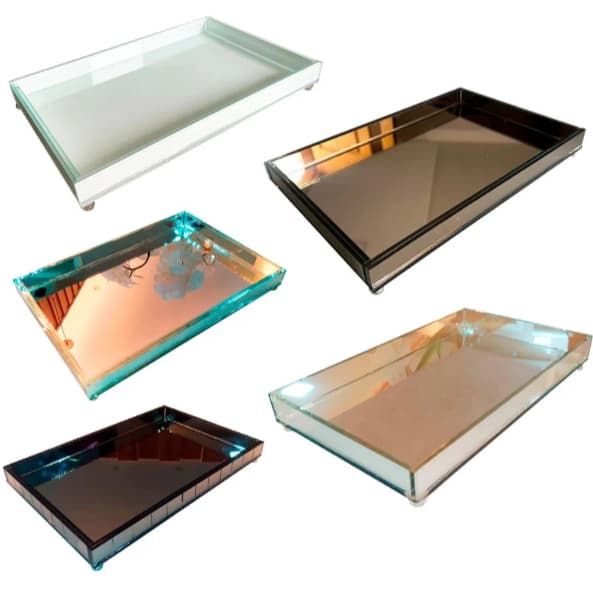 Bandeja Quadrada Decorativa 30x20cm Espelhada Vidro Grande Cozinha Sala Retangular