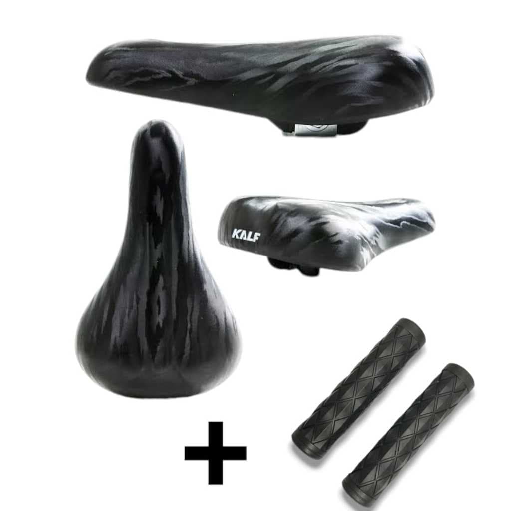 Conjunto Banco Selim sela kalf 307 Bike Universal + Par de Manopla mtb bike coxim aro 20,24 e 26