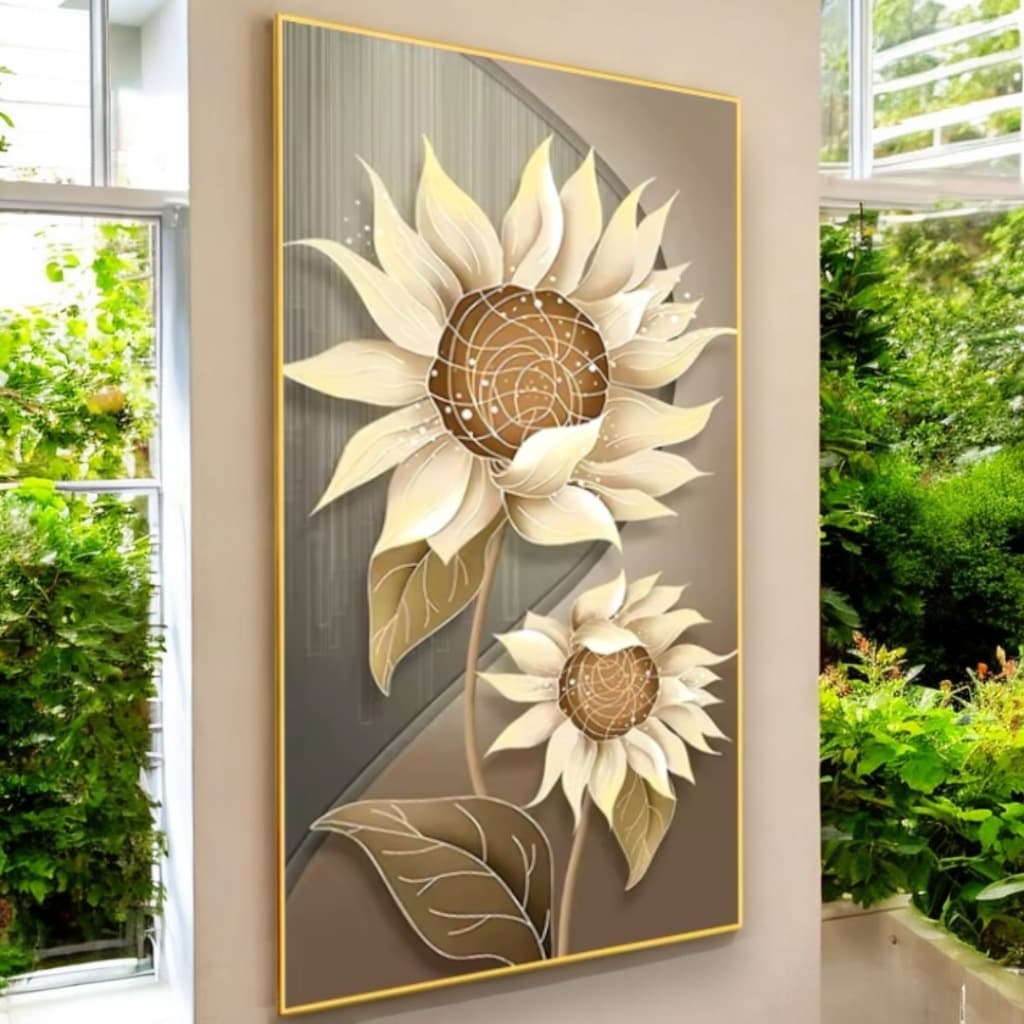 Quadro Decorativo Grande 110x70 Flor Girasol Branco Flor Linda Hd Sala Luxo