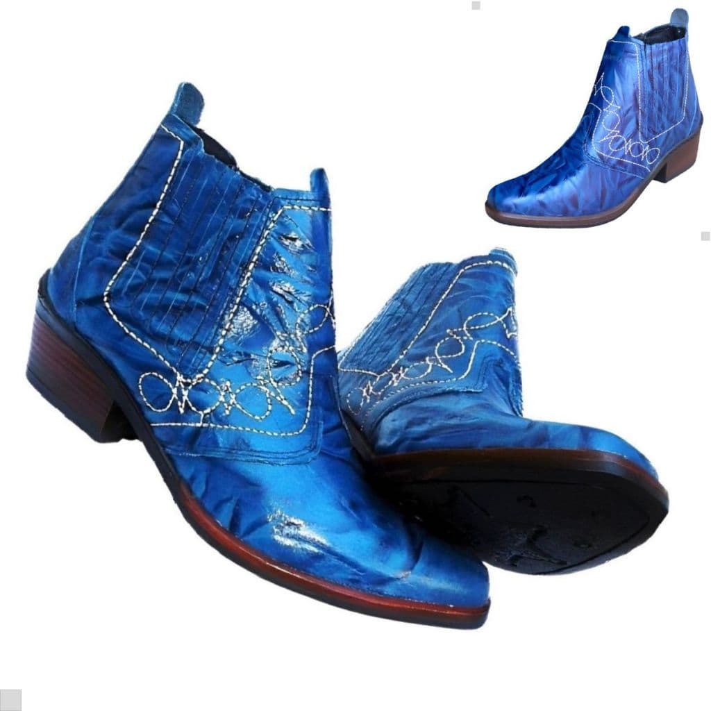 Bota Country Texana Cor Azul Botina Vaquejada Agro Agronegocio Agricultura Couro Legitimo Macia 3736