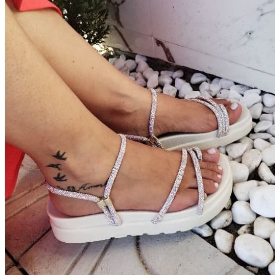 Sandália Feminina Papete Birken Strass Plataforma Pedraria Dedinho 2 em 1 Flatform Anabela tratorada