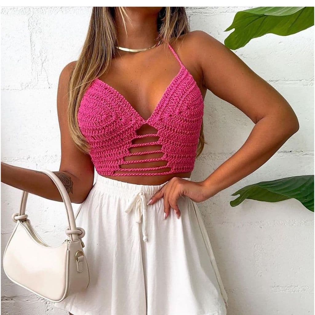 Top Feminino em Crochê Artesanal - Top Corrente