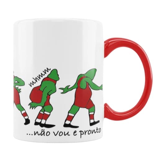 Caneca xícara Copo de Porcelana Cerâmica Personalizada Natal Grinch Não Vou e Pronto