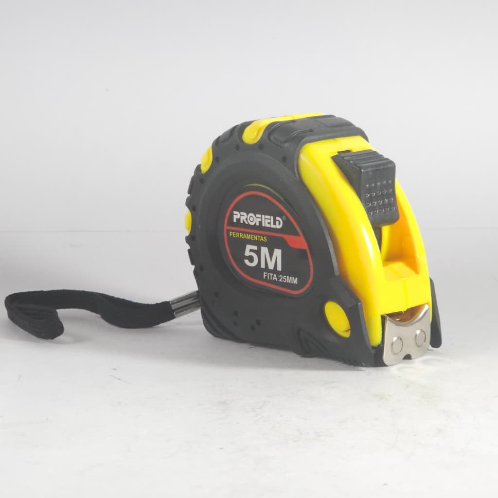 Trena 5 Metros c/ 3 TRAVAS Emborrachada 25mm Fita Métrica Profissional Amarela, Imantada - Profield