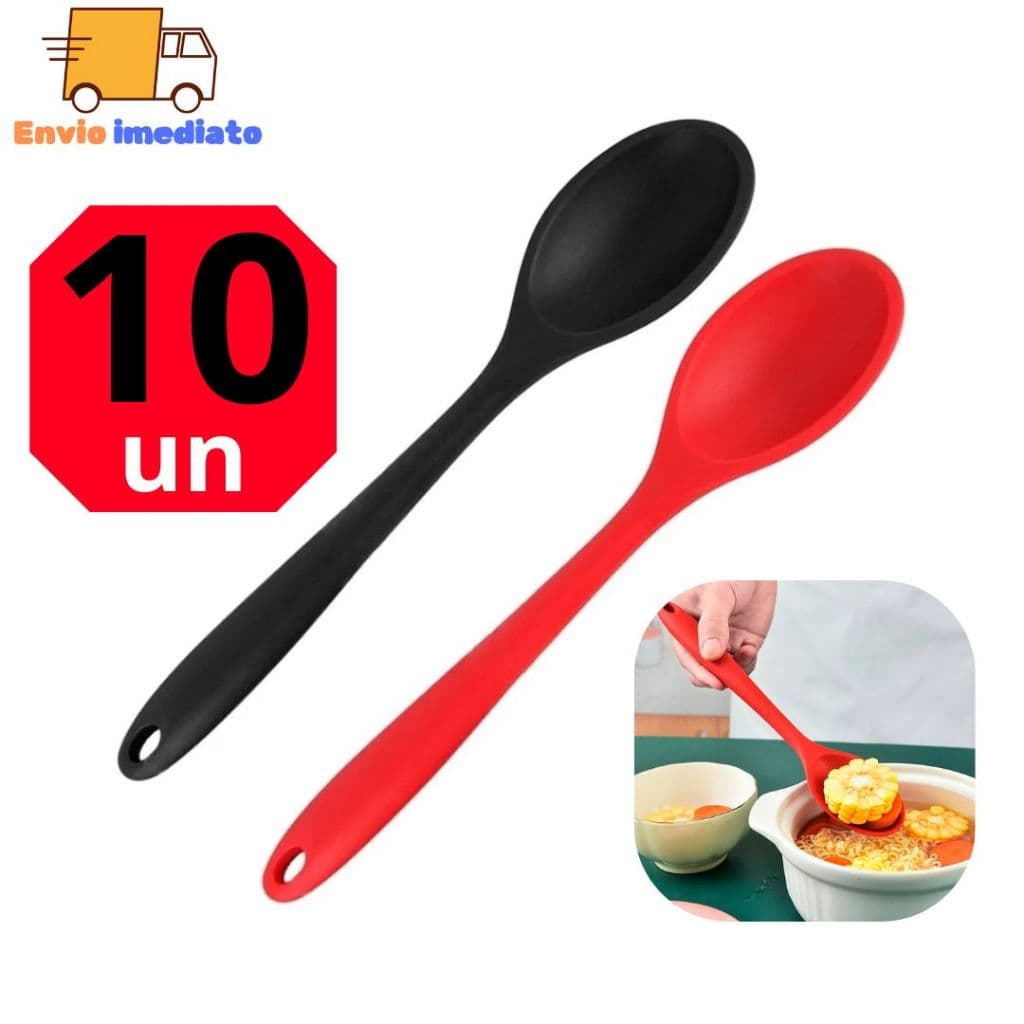 kit com 10 Colheres de Silicone Redonda de 26,8cm Para Arroz Maionese Farofa Utensílios de Cozinha
