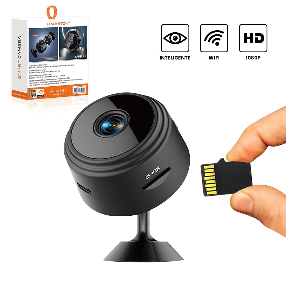 Câmera CM-01 1080P HD Mini Wi-Fi com Suporte para Encaixe Grava Em Cartão de Memória